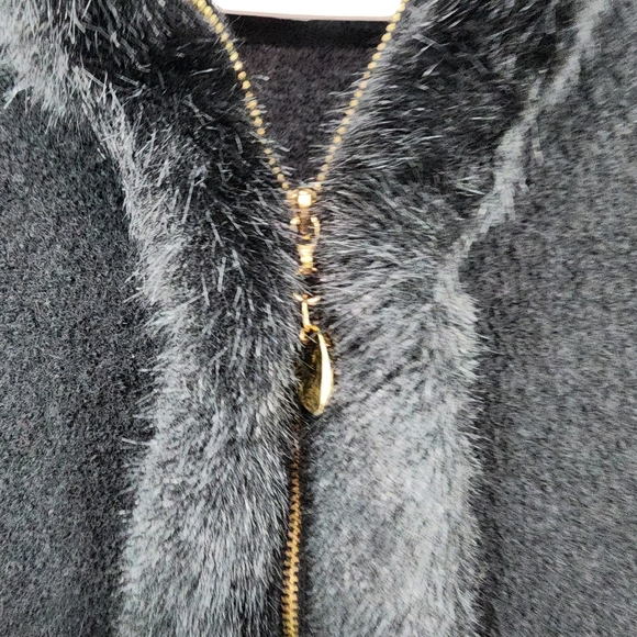 Lisa International Women's Boiled Wool Faux Fur Full Zip Jacket Black - L - Picture 4 of 9